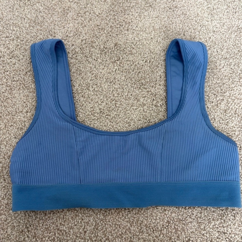 Frankies‎ Bikinis Ribbed Bikini Top Womens L Blue Swimsuit Beach Stretch